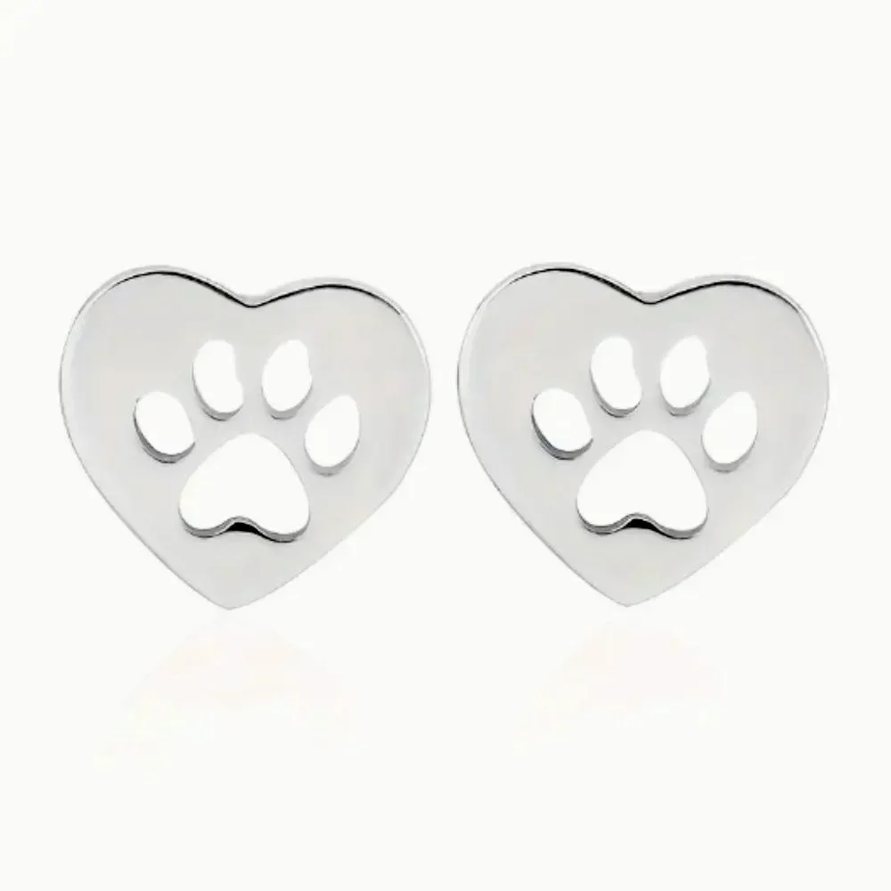 🆕  🐾❤️🐾  Adorable Shiny Stainless Steel Heart Animal Paw Stud Earrings 🐾❤️🐾